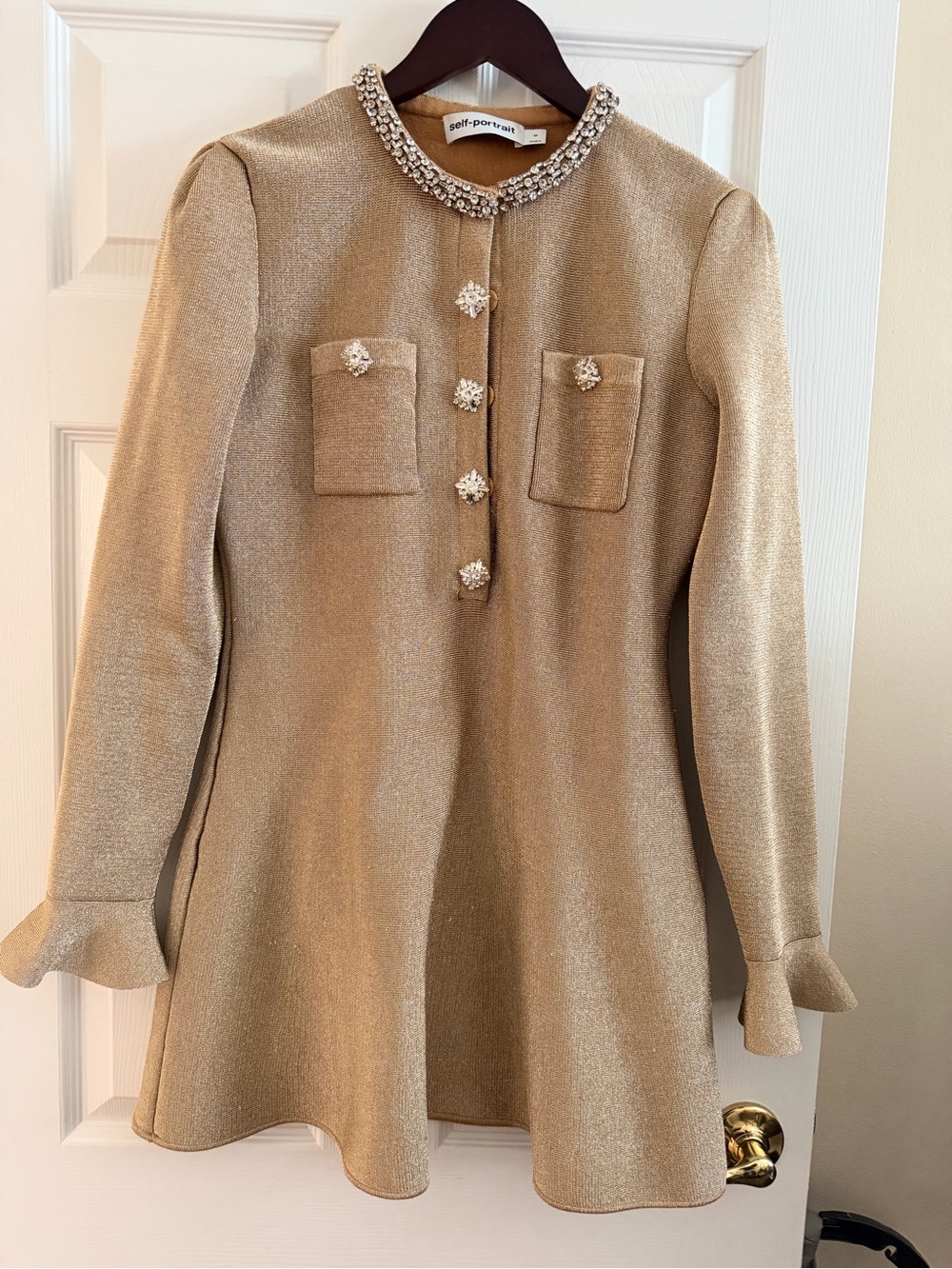 Self-Portrait Gold Jewel-Collar Mini Dress